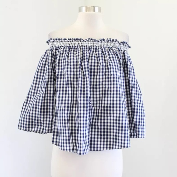 Madewell Gingham Smocked Off Shoulder Top - Picture 2 of 6